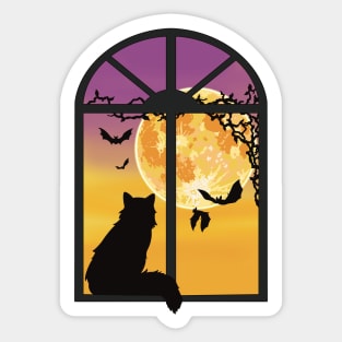 Halloween Cat In Window Sticker